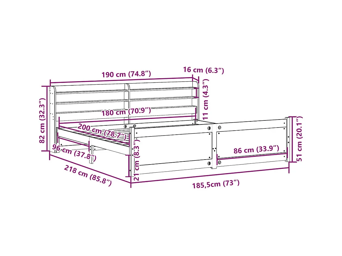 Cadre de lit avec tête de lit sans matelas blanc 180x200 cm