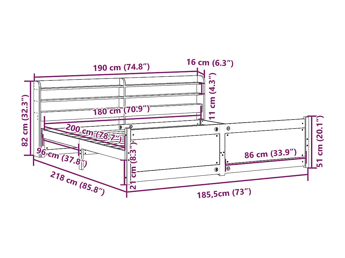 Bettgestell mit Kopfteil ohne Matratze Weiß 180x200 cm