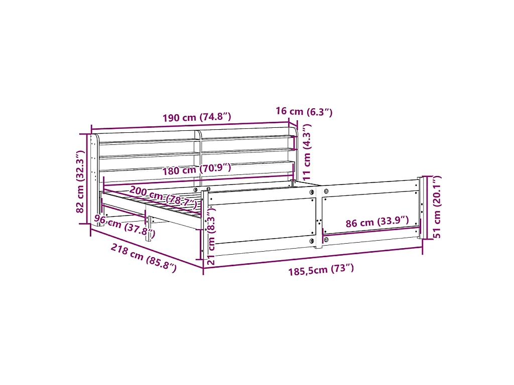 Bedframe met hoofdeinde zonder matras 180x200 cm wit