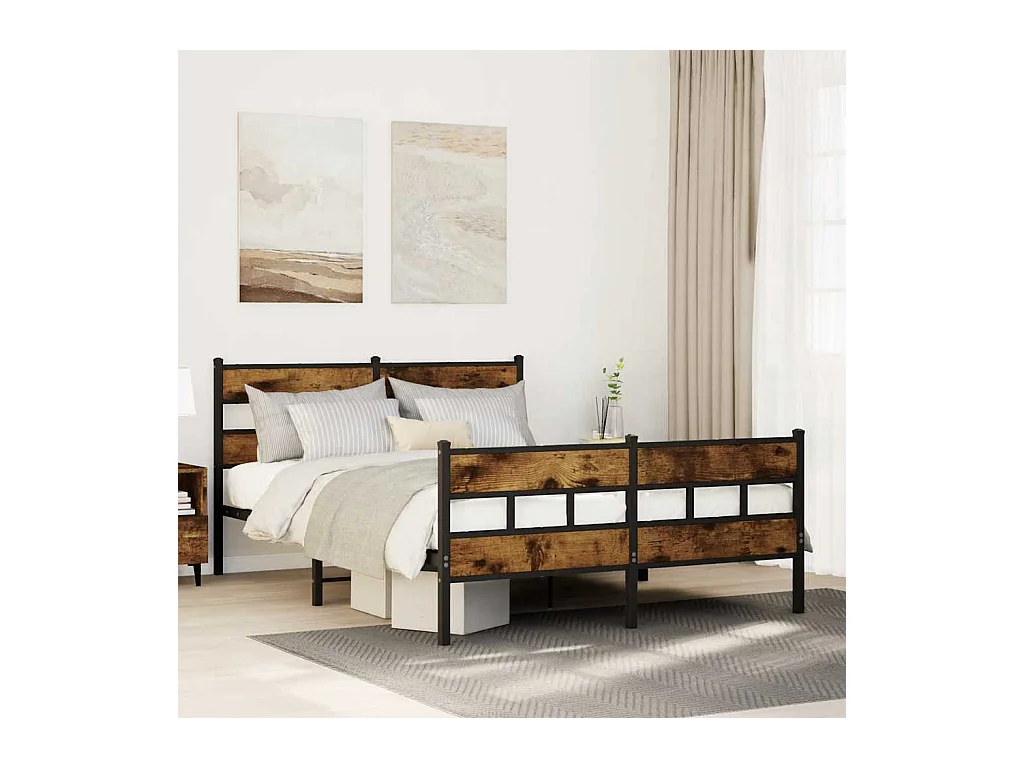 Cadre de lit en métal sans matelas chêne fumé 140x190 cm