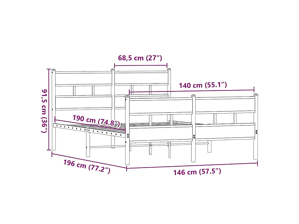 Giroletto senza Materaso in Metallo Rovere Fumo 140x190 cm