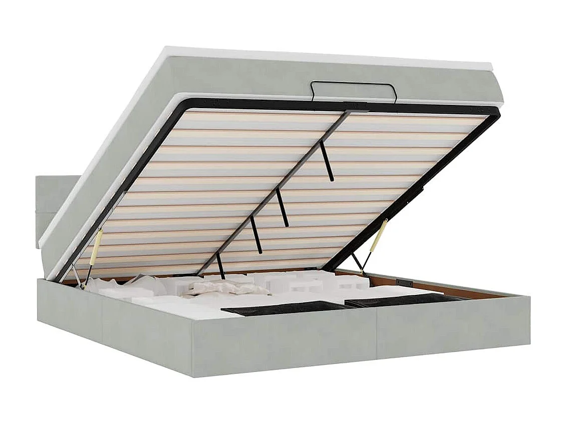 Ottoman-Bett mit Matratze & LEDs Hellgrau 180x200 cm Samt