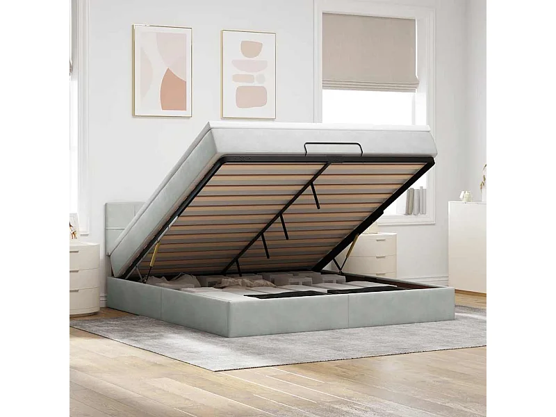 Ottoman bed met matras en LED's 180x200cm fluweel lichtgrijs