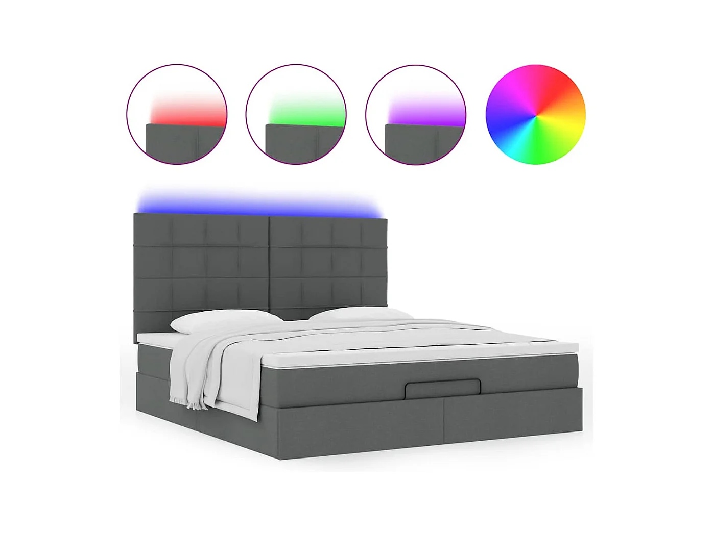 Cadre de lit ottoman avec matelas gris foncé 180x200 cm tissu