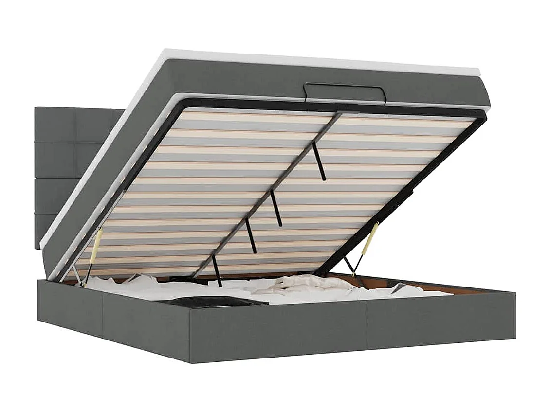 Estructura cama otomana colchón tela gris oscuro 180x200cm