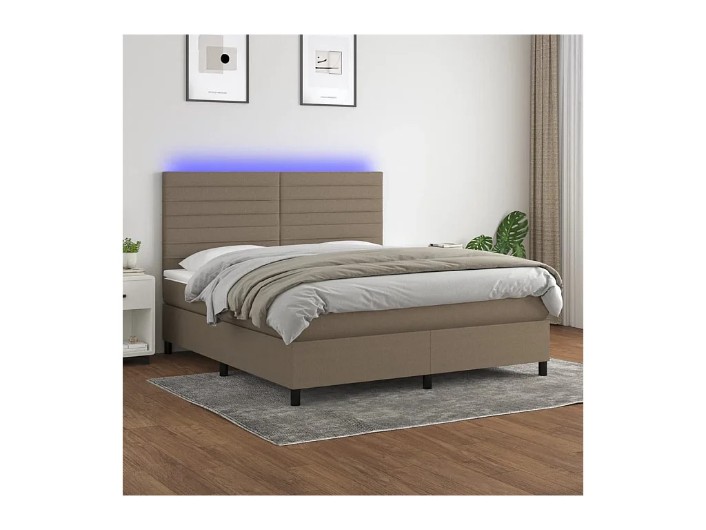 Letto a Molle con Materasso e LED Tortora 160x200 cm in Tessuto