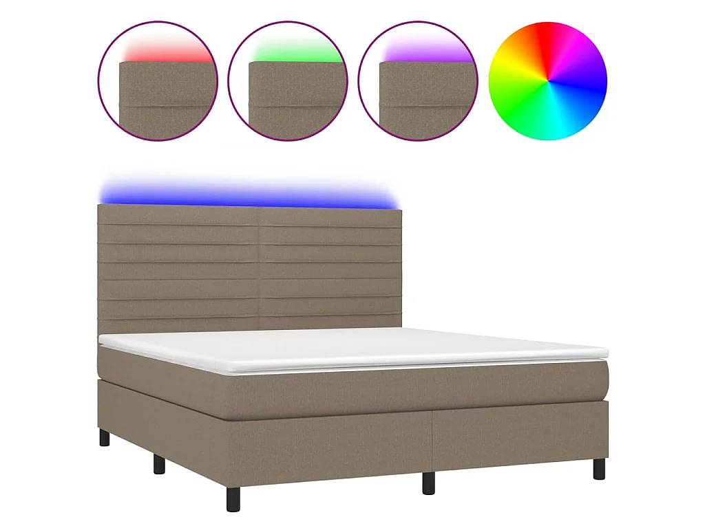 Cama box spring colchón y luces LED tela gris taupe 160x200 cm