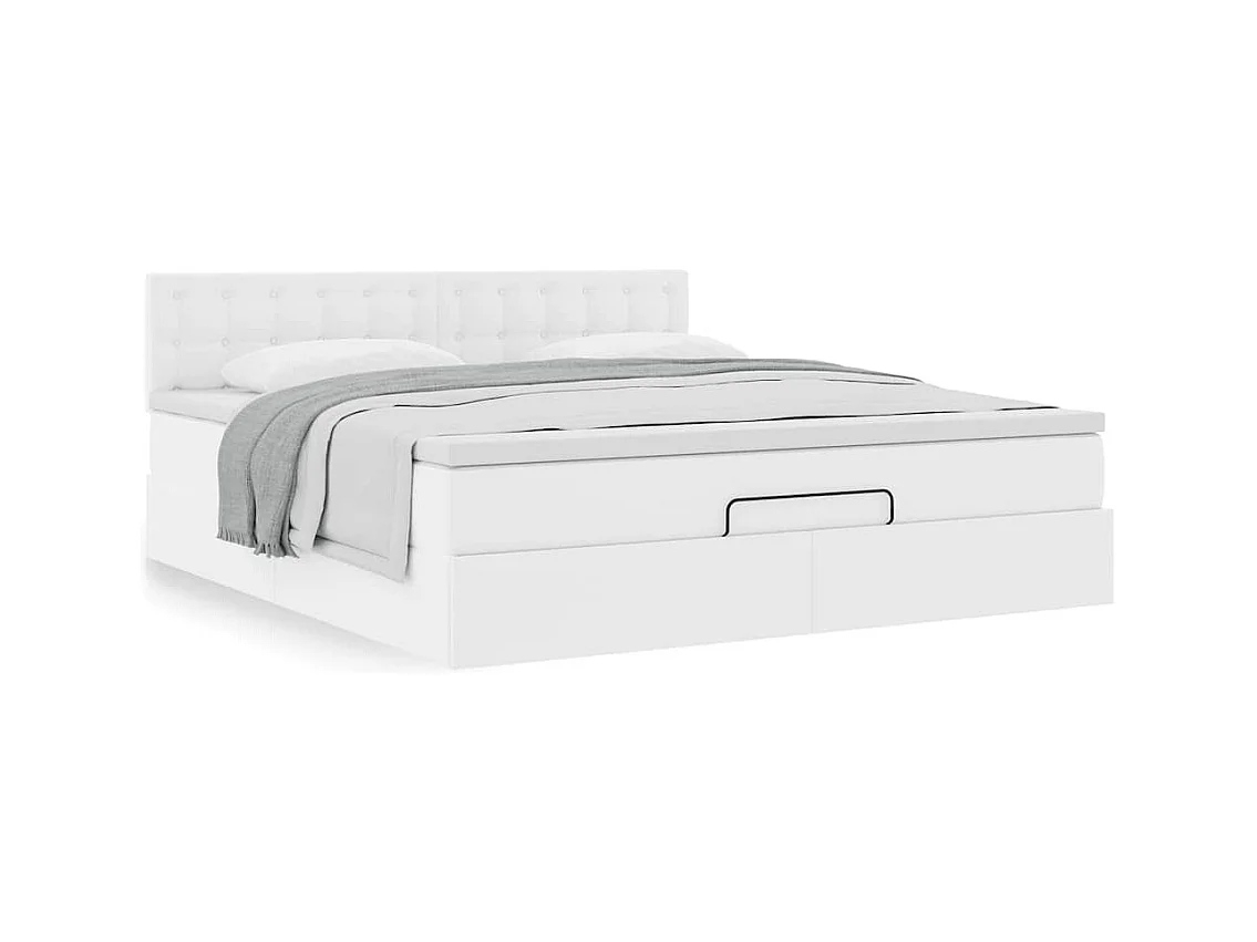 Ottoman-Bett mit Matratze Weiß 180x200 cm Kunstleder