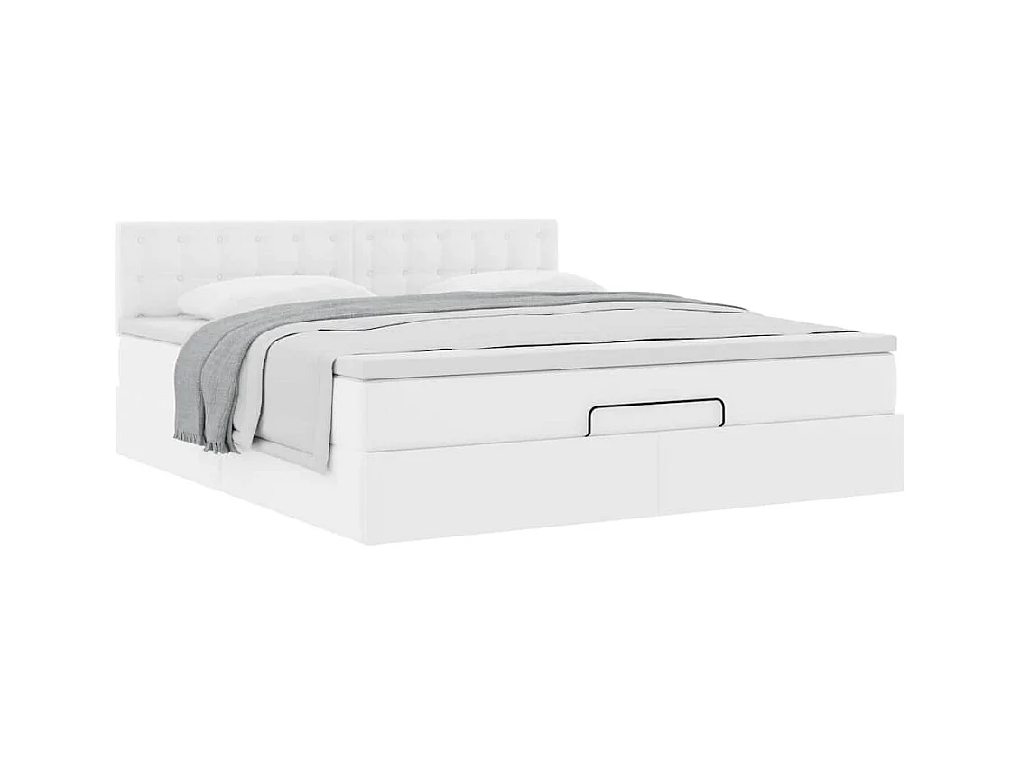 Ottoman-Bett mit Matratze Weiß 180x200 cm Kunstleder
