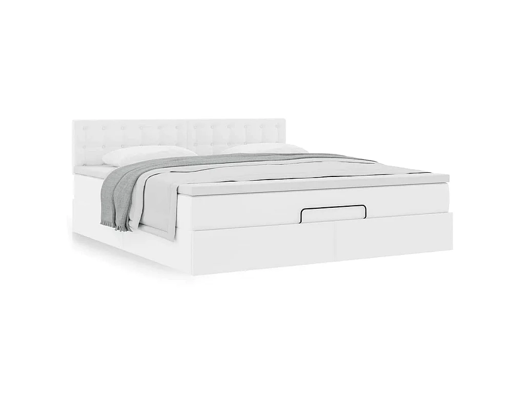 Cadre de lit ottoman avec matelas blanc 180x200 cm similicuir