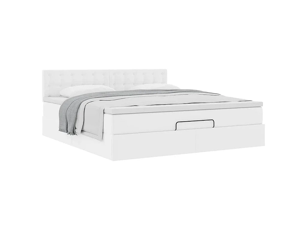 Cadre de lit ottoman avec matelas blanc 180x200 cm similicuir