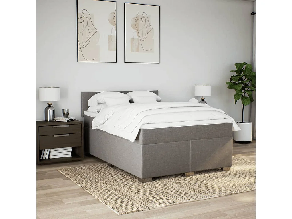 Sommier à lattes de lit avec matelas Taupe 160x200 cm Tissu