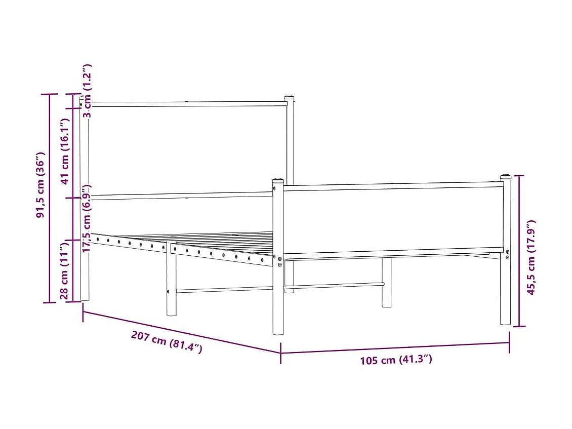 Estructura de cama sin colchón metal roble ahumado 100x200 cm