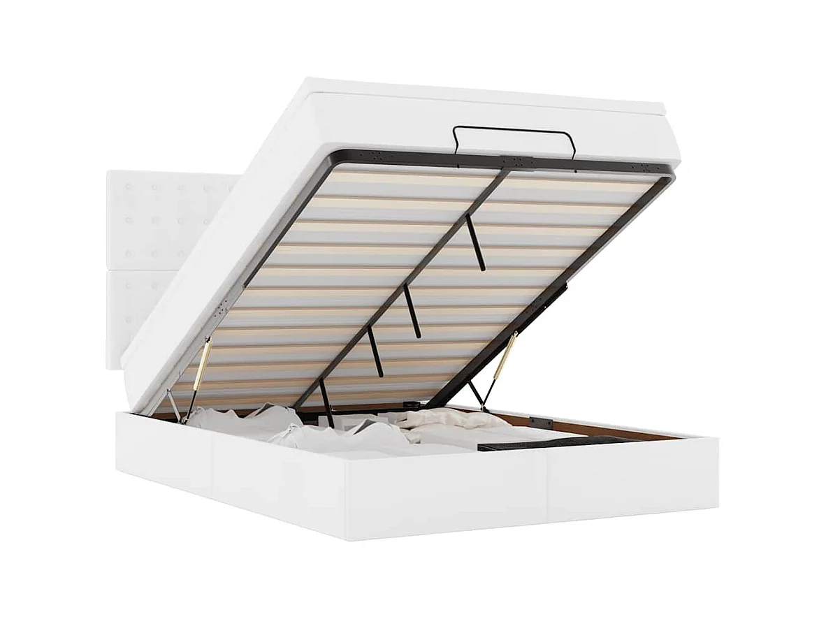 Cadre de lit ottoman avec matelas blanc 140x200 cm similicuir