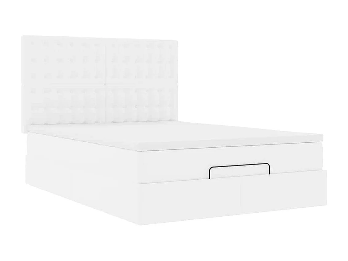Cadre de lit ottoman avec matelas blanc 140x200 cm similicuir