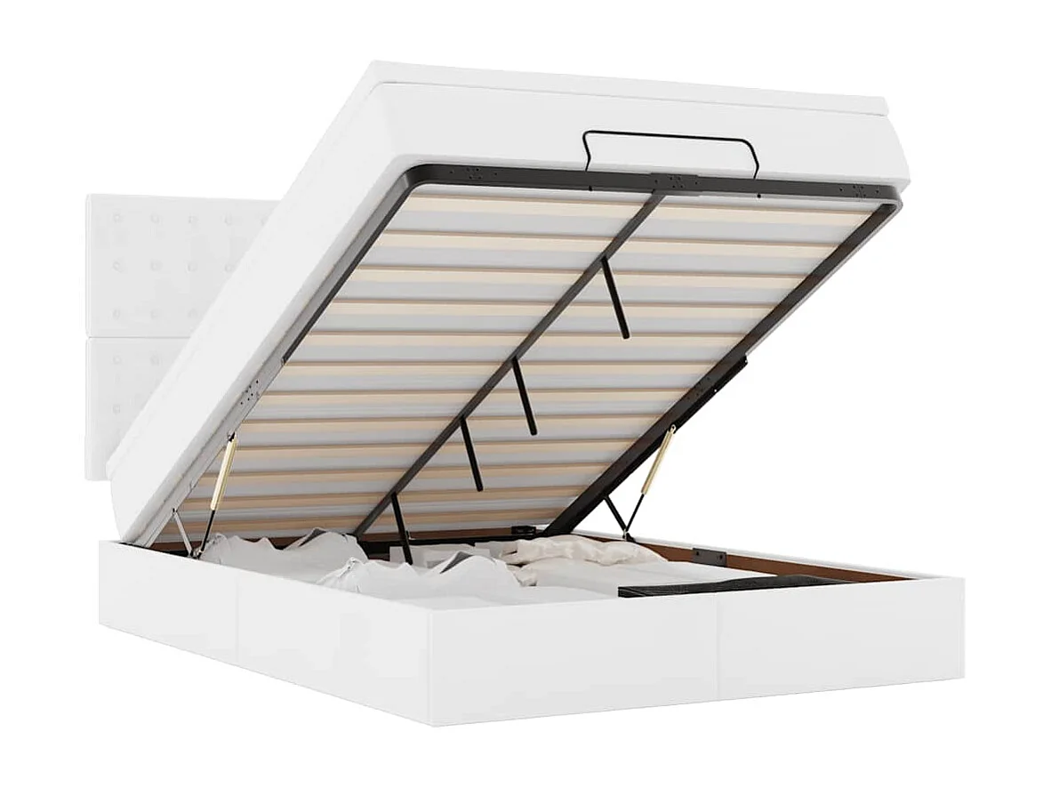 Cadre de lit ottoman avec matelas blanc 140x200 cm similicuir