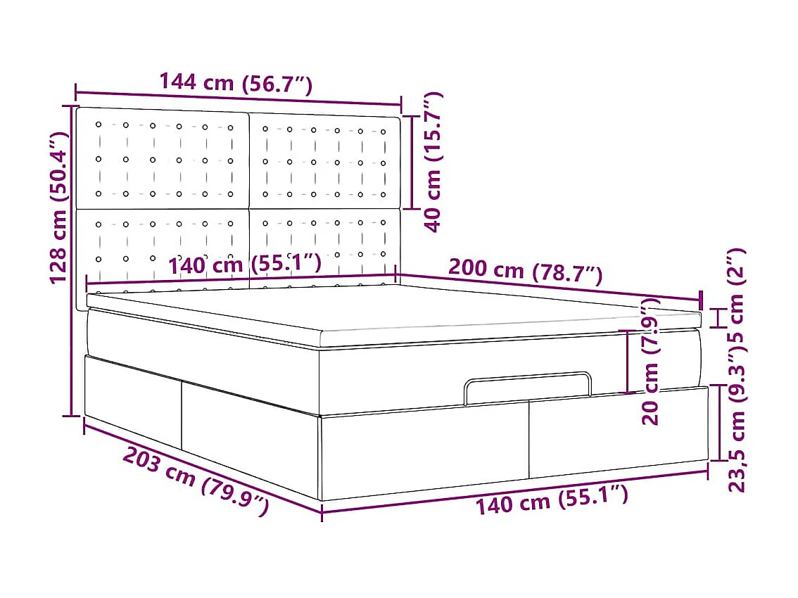 Cadre de lit ottoman avec matelas blanc 140x200 cm similicuir