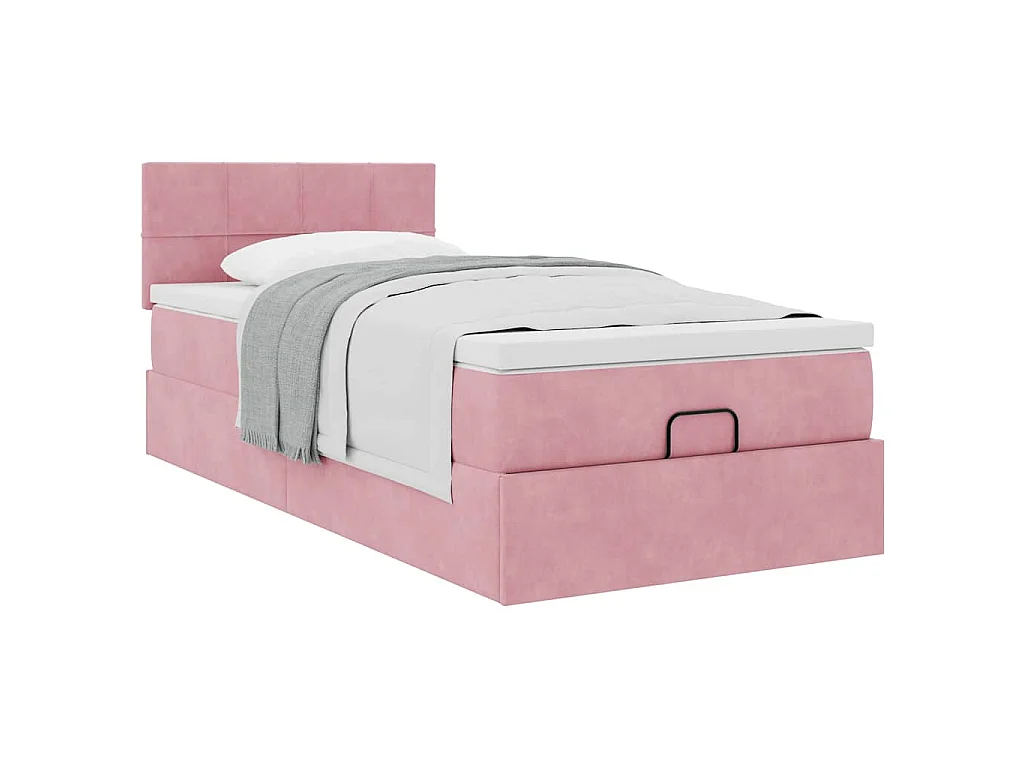Estrutura de cama otomana com colchão rosa 90x200cm veludo
