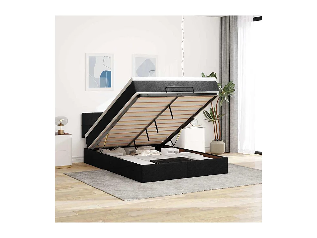 Lit ottoman avec matelas noir 140x190 cm tissu
