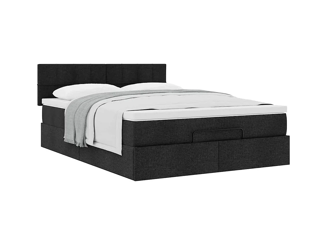Lit ottoman avec matelas noir 140x190 cm tissu