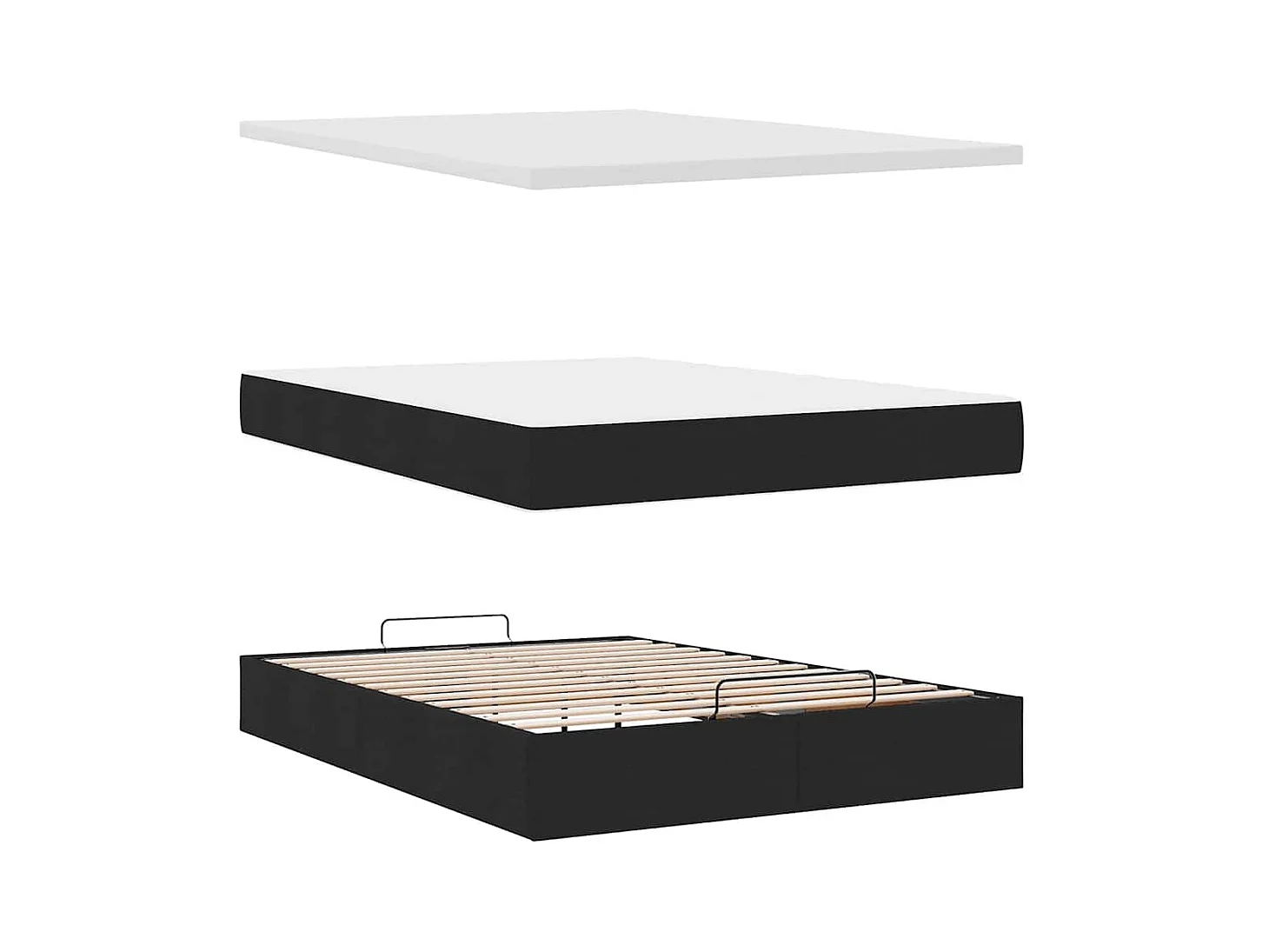 Lit ottoman avec matelas noir 140x190 cm tissu