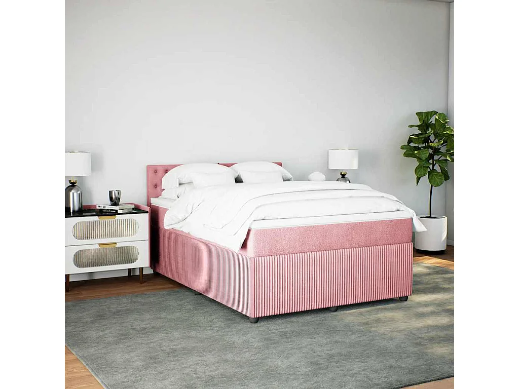 Boxspring met matras fluweel roze 140x200 cm