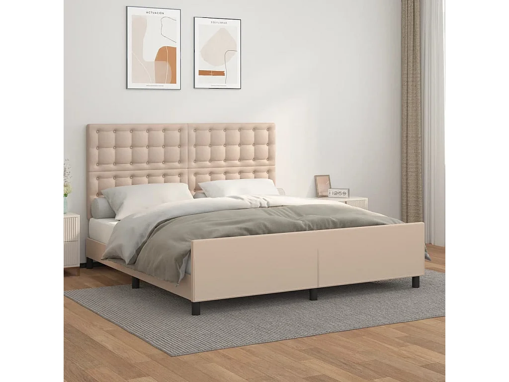 Estructura cama sin colchón cuero sintético capuchino 160x200cm