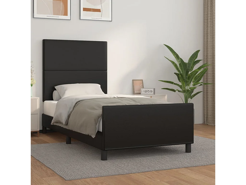 Bettgestell mit Kopfteil Schwarz 100x200 cm Kunstleder