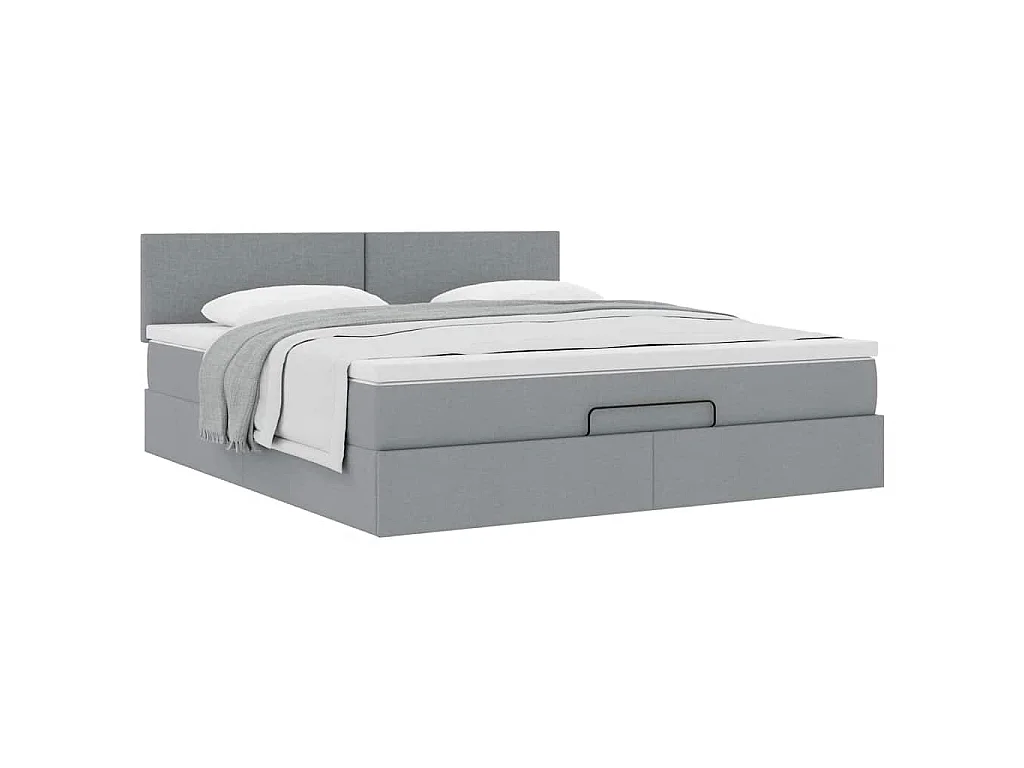 Cadre de lit ottoman et matelas gris clair 180x200 cm tissu