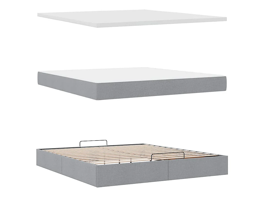 Cadre de lit ottoman et matelas gris clair 180x200 cm tissu