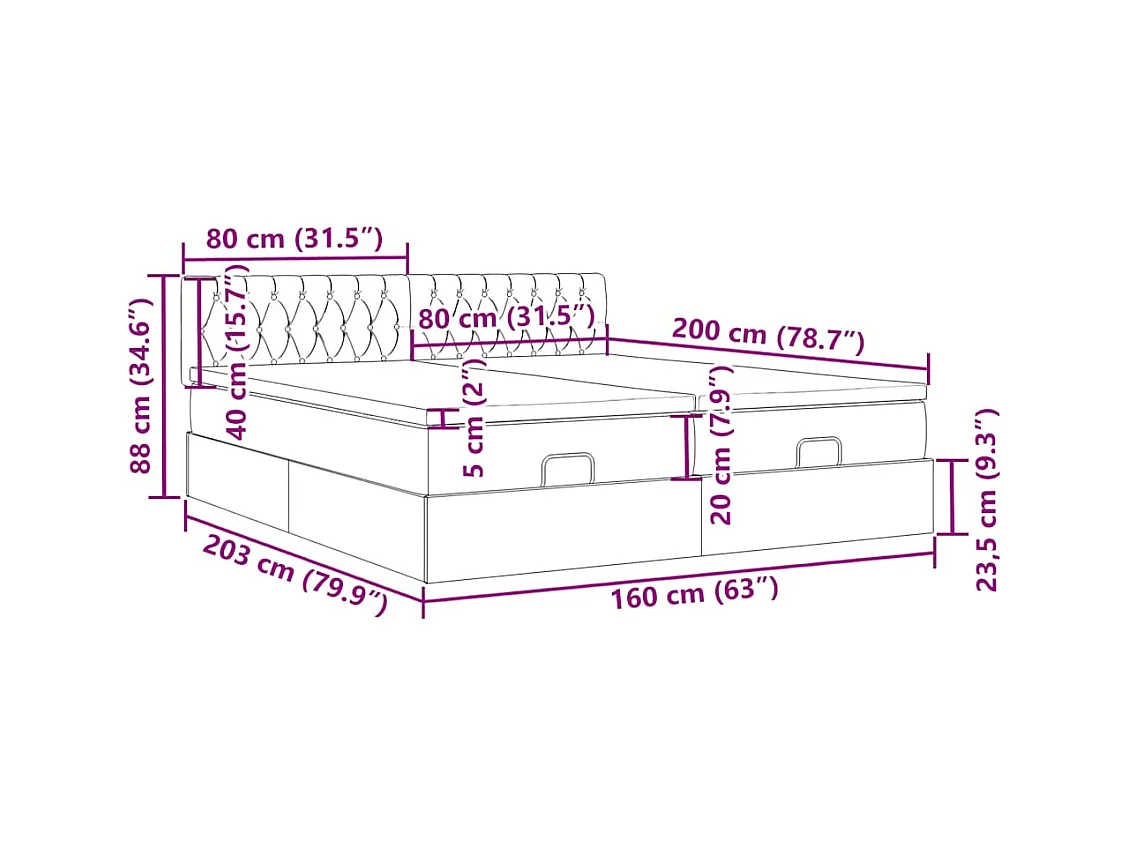 Cadre de lit ottoman avec matelas gris foncé 160x200cm tissu