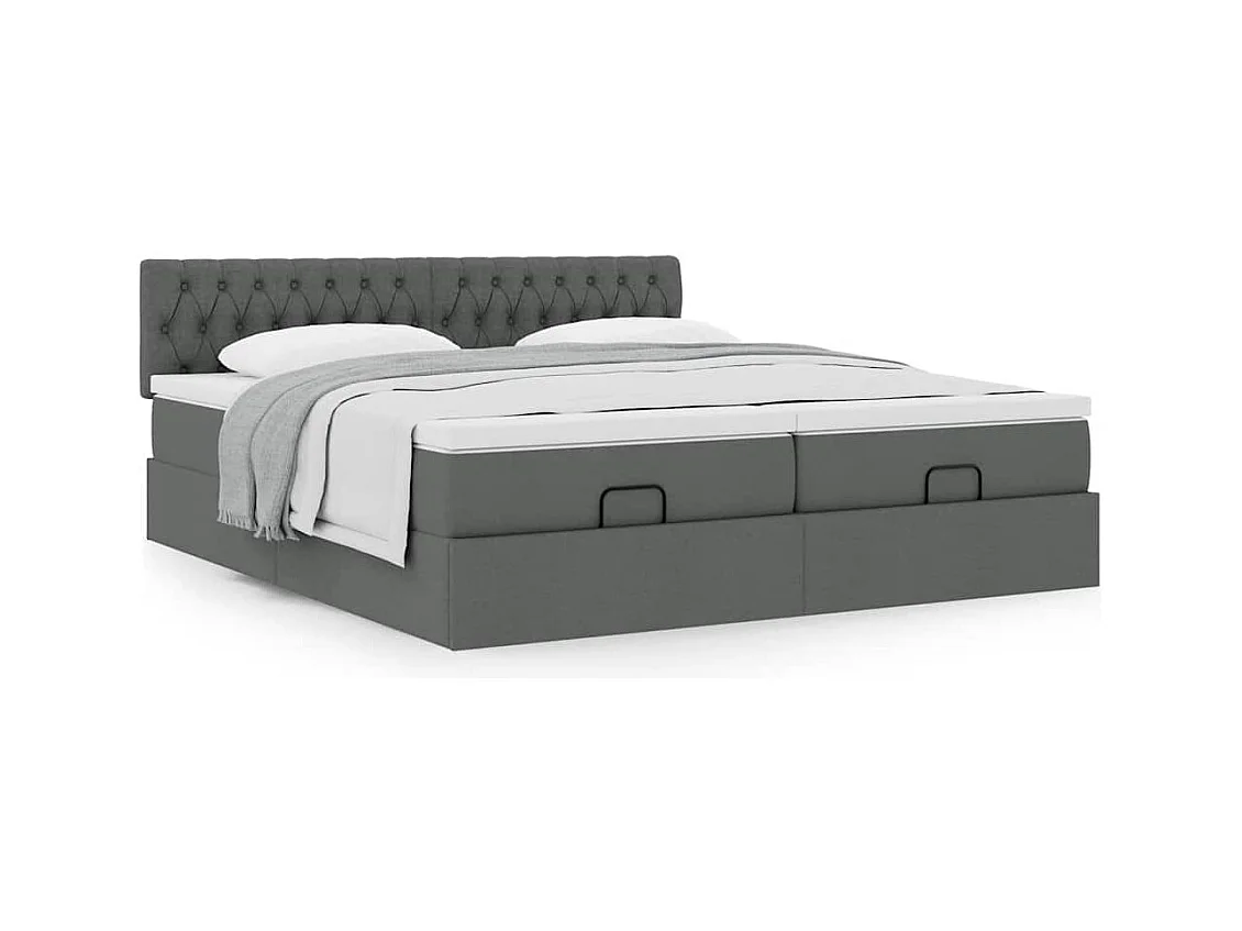 Cadre de lit ottoman avec matelas gris foncé 160x200cm tissu