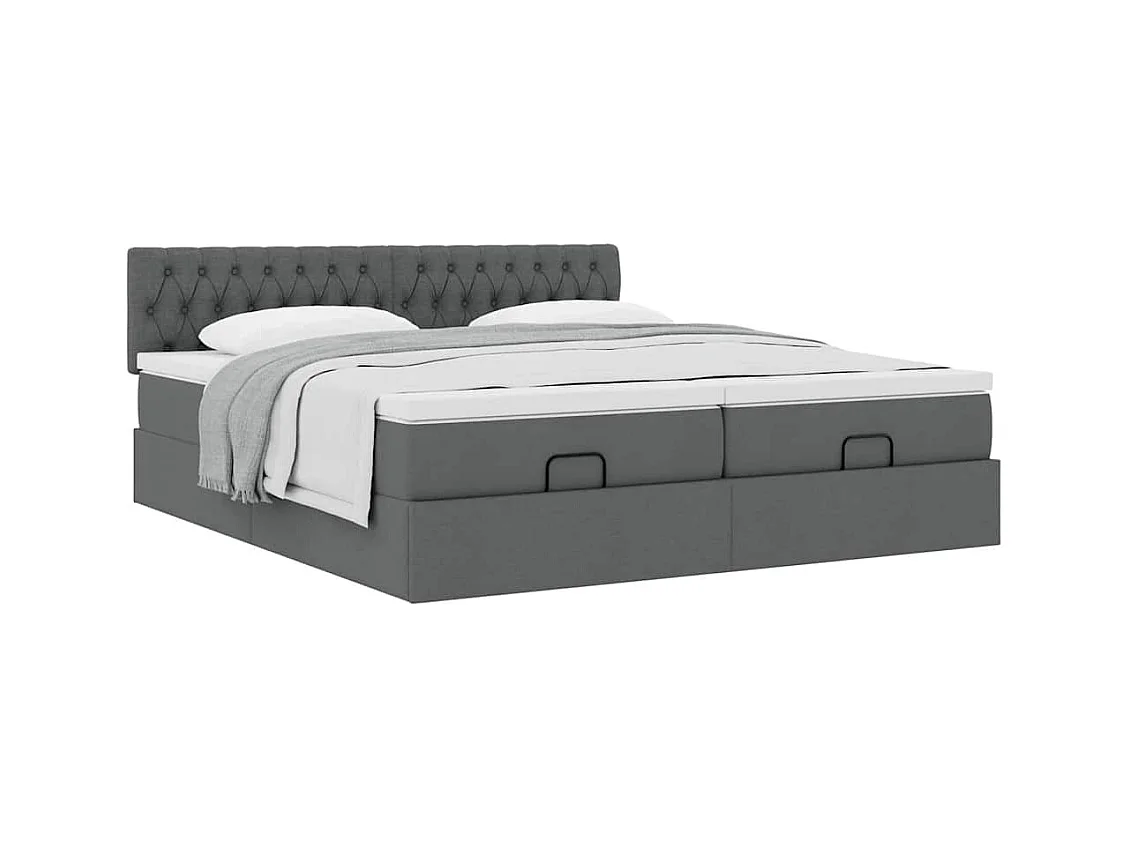 Cadre de lit ottoman avec matelas gris foncé 160x200cm tissu