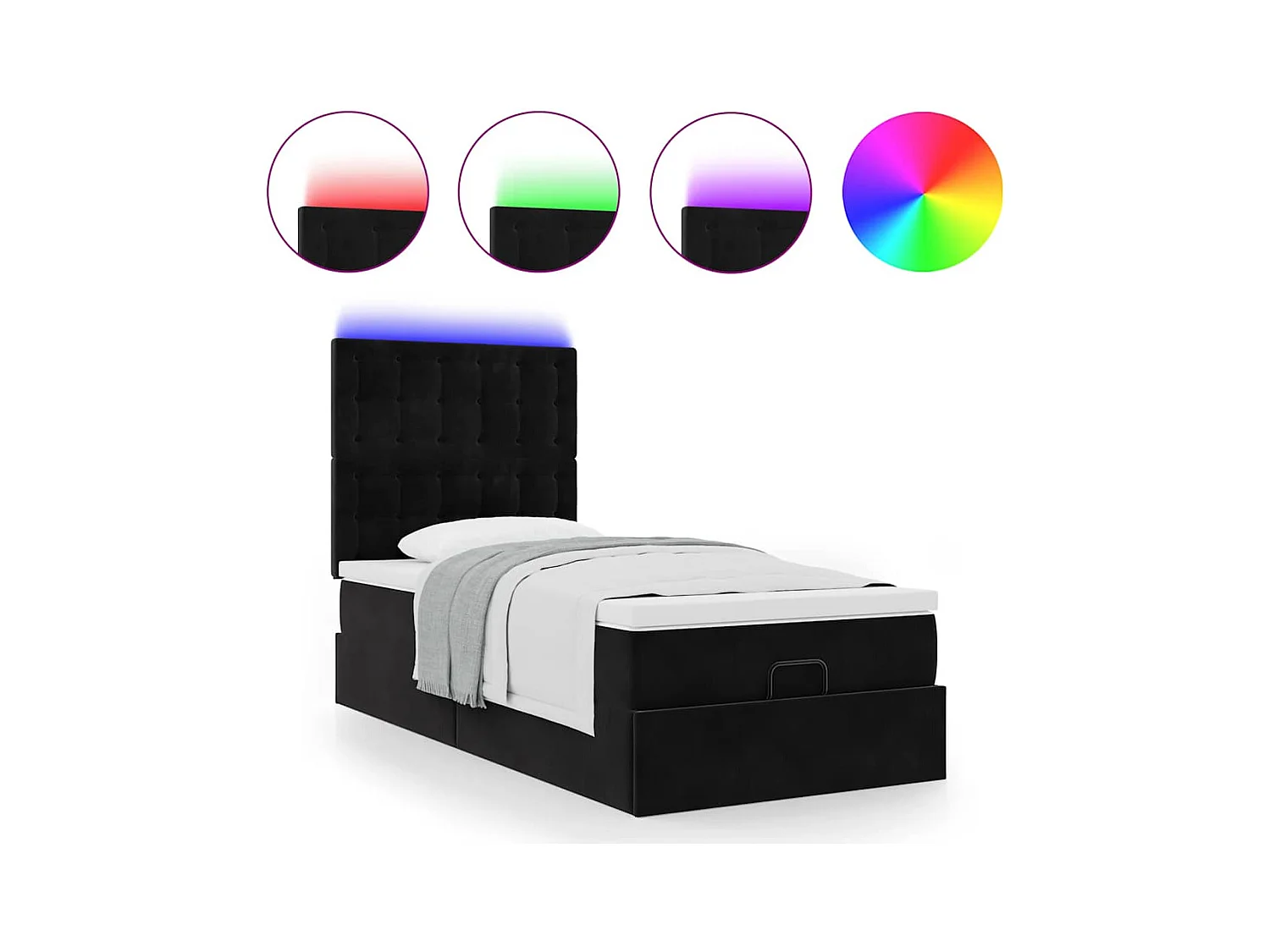 Cadre de lit ottoman avec matelas noir 100x200cm velours