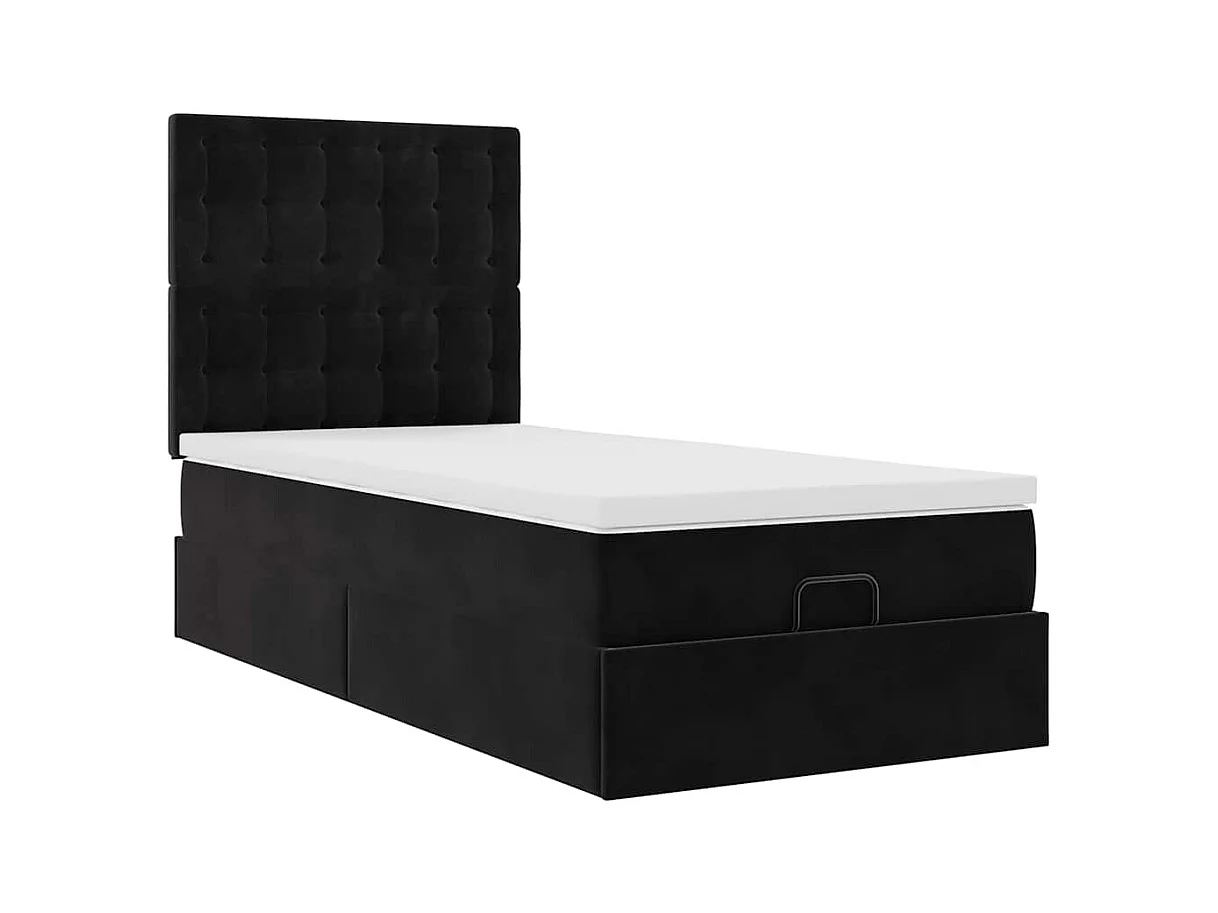 Cadre de lit ottoman avec matelas noir 100x200cm velours