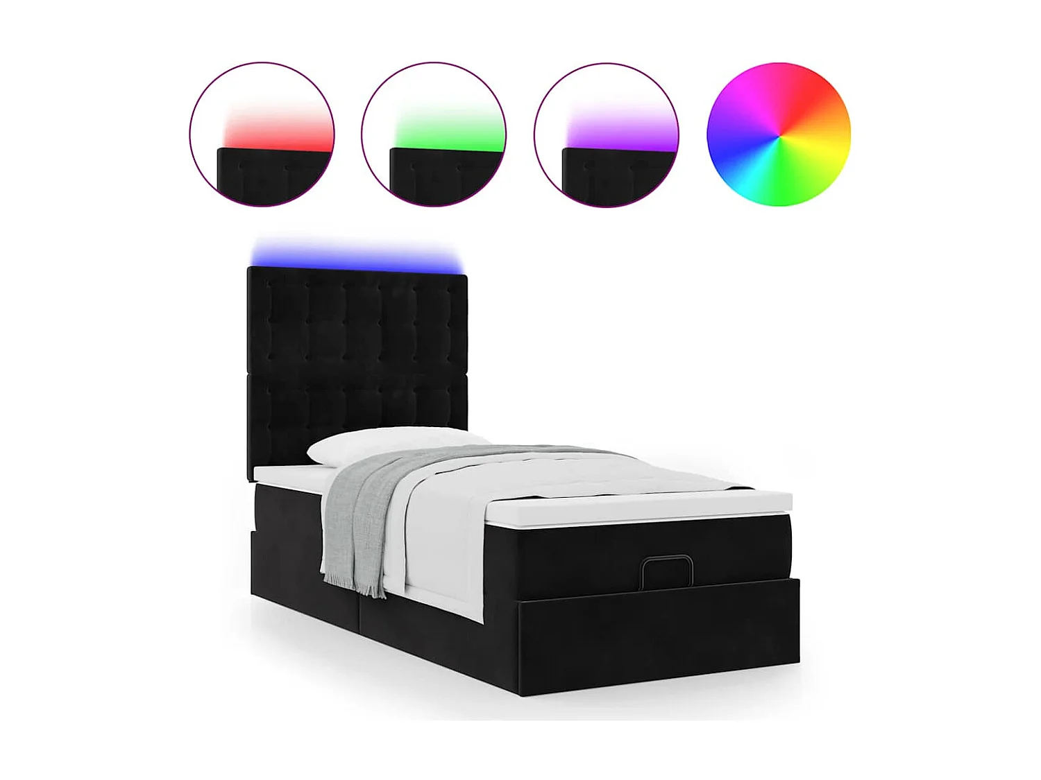 Cadre de lit ottoman avec matelas noir 100x200cm velours