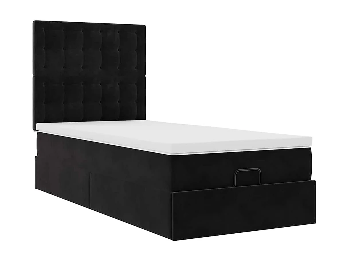 Struttura Letto Pouf con Materassi Nero 100x200 cm Velluto