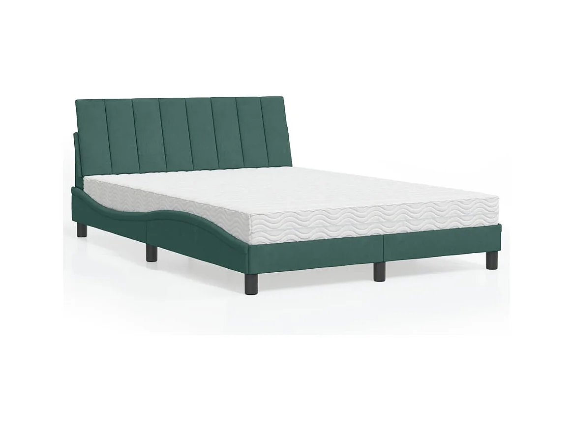 Lit avec matelas vert foncé 140x200 cm velours