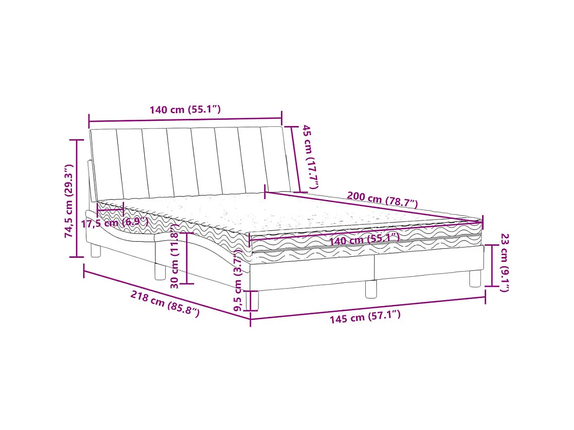 Lit avec matelas vert foncé 140x200 cm velours
