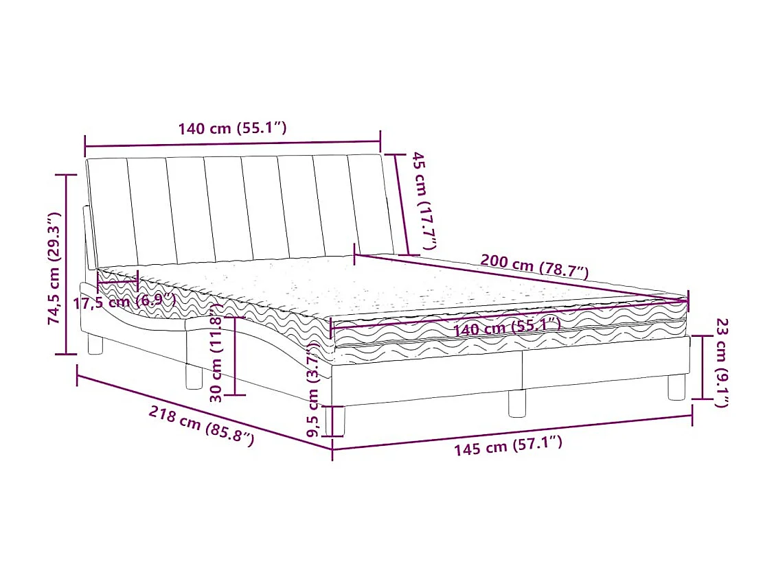 Lit avec matelas Hanko vert foncé 140x200 cm velours