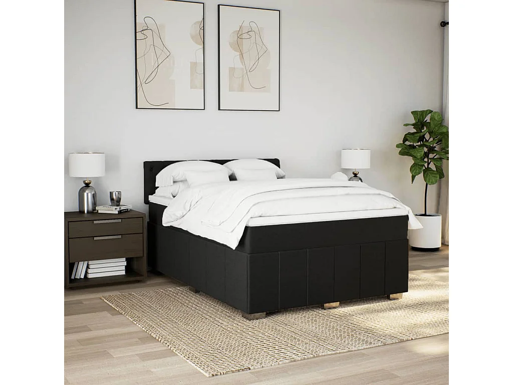 Sommier à lattes de lit avec matelas Noir 160x200 cm Tissu