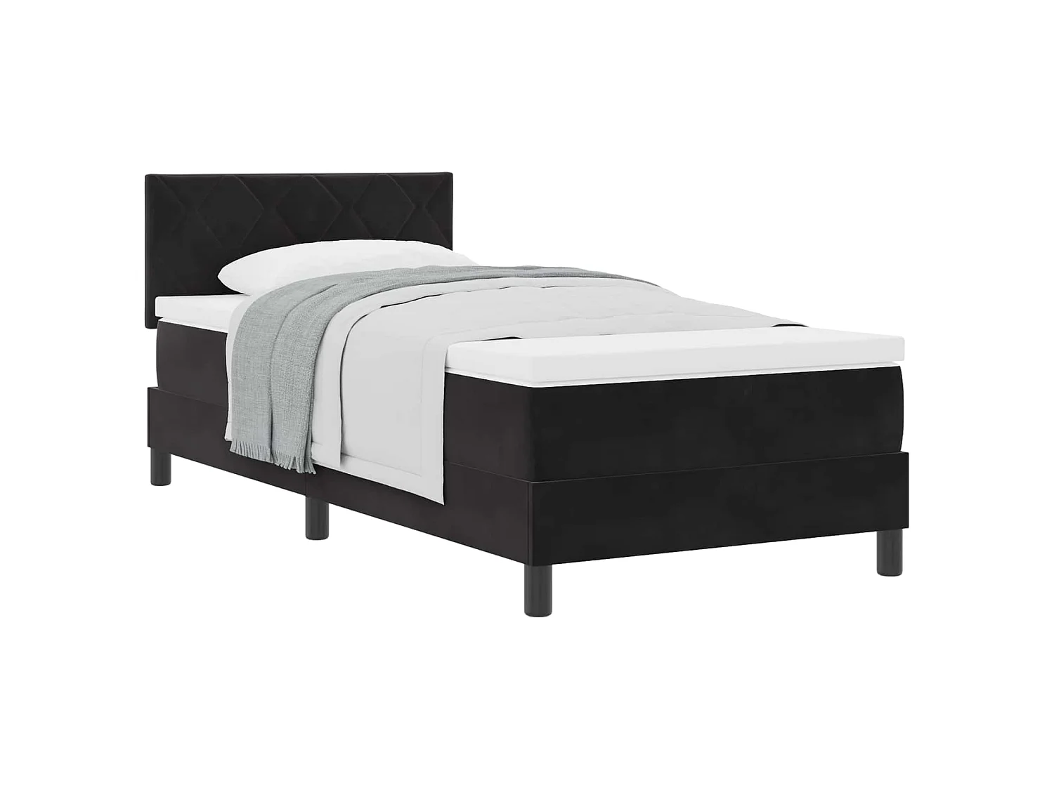 Cama tipo Box Spring con cabecera Negro 90 x 200 cm Terciopelo
