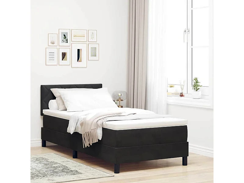 Letto a molle con materasso Nero 90 x 200 cm Velluto