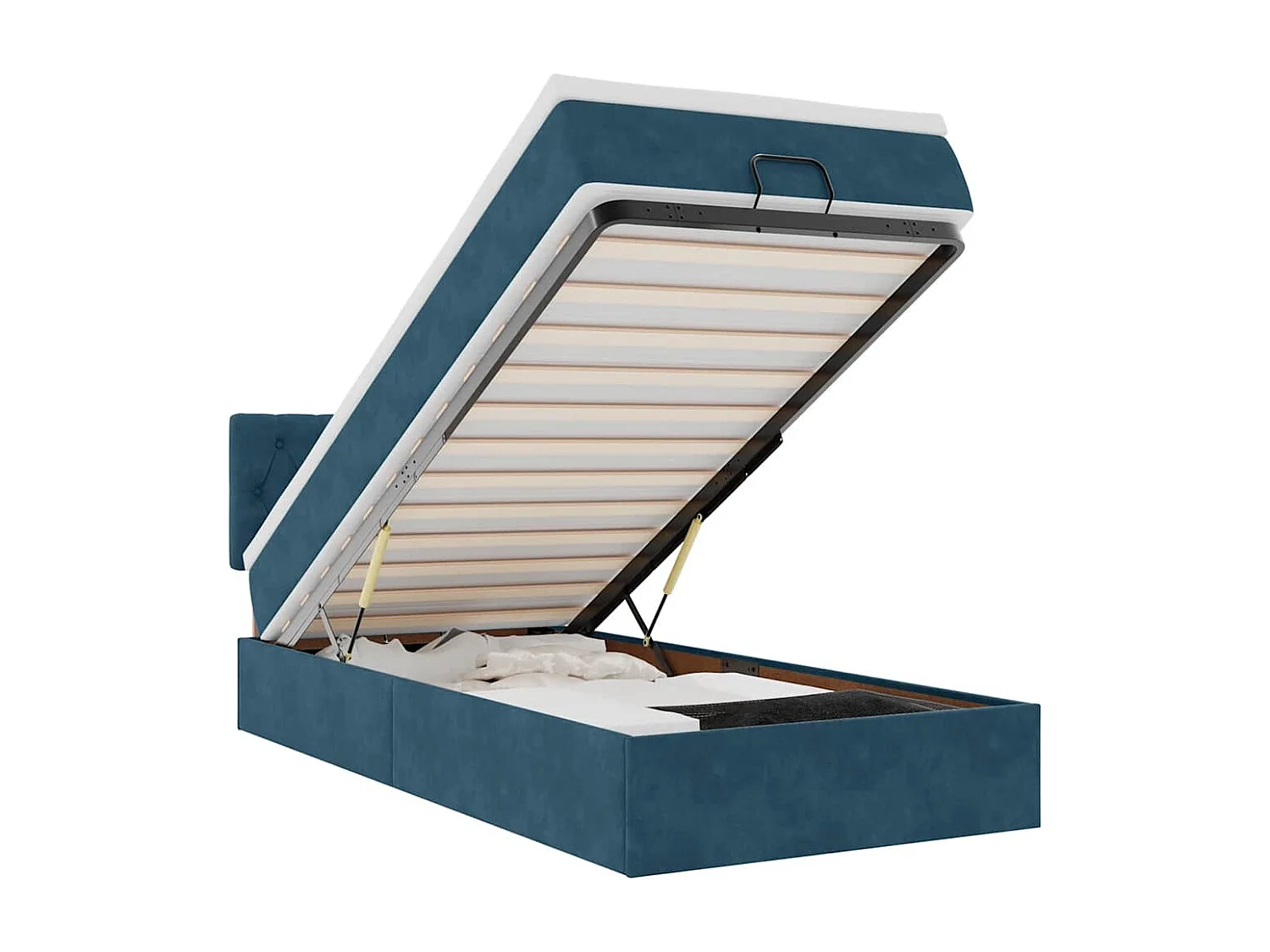 Ottoman-Bett mit Matratze & LEDs Dunkelblau 90x200 cm Samt