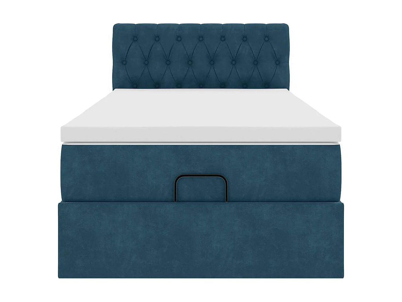 Estrutura de cama otomana com colchão azul escuro veludo