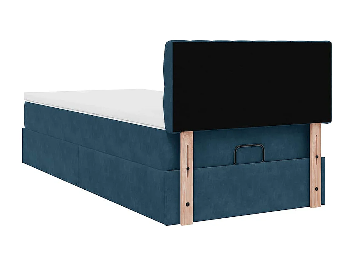 Estrutura de cama otomana com colchão azul escuro veludo