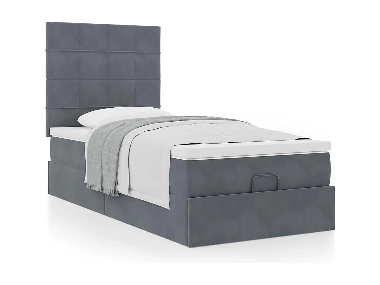 Cadre de lit ottoman avec matelas gris foncé 90x190 cm velours