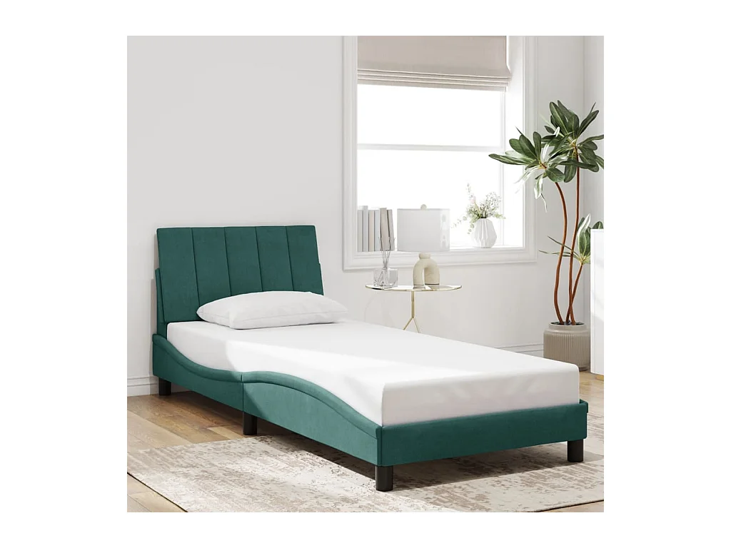 Cadre de lit sans matelas vert foncé 90x190 cm velours