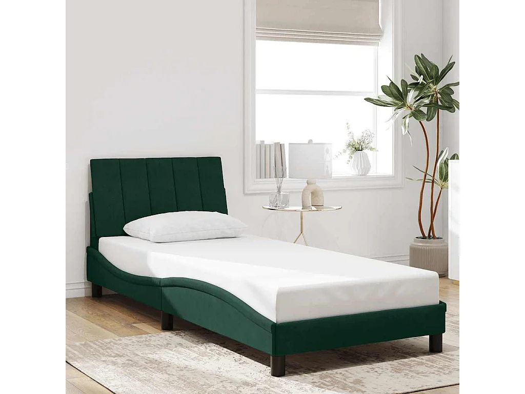 Cadre de lit sans matelas Hanko vert foncé 90x190 cm velours