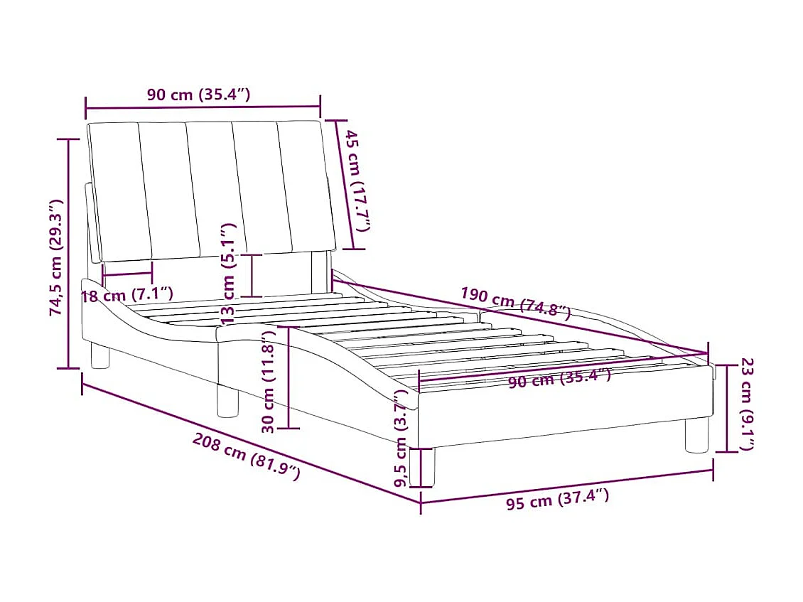 Cadre de lit sans matelas Hanko vert foncé 90x190 cm velours